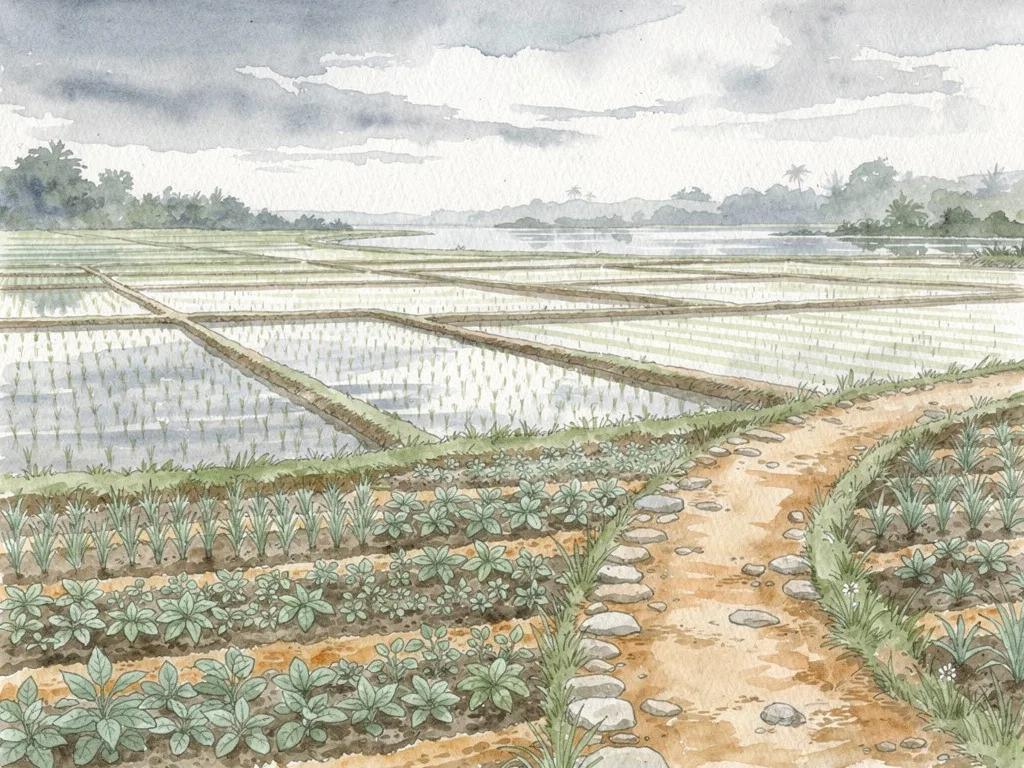 Cánh đồng dược liệu xanh bên con đường làng ở vùng quê ven biển.